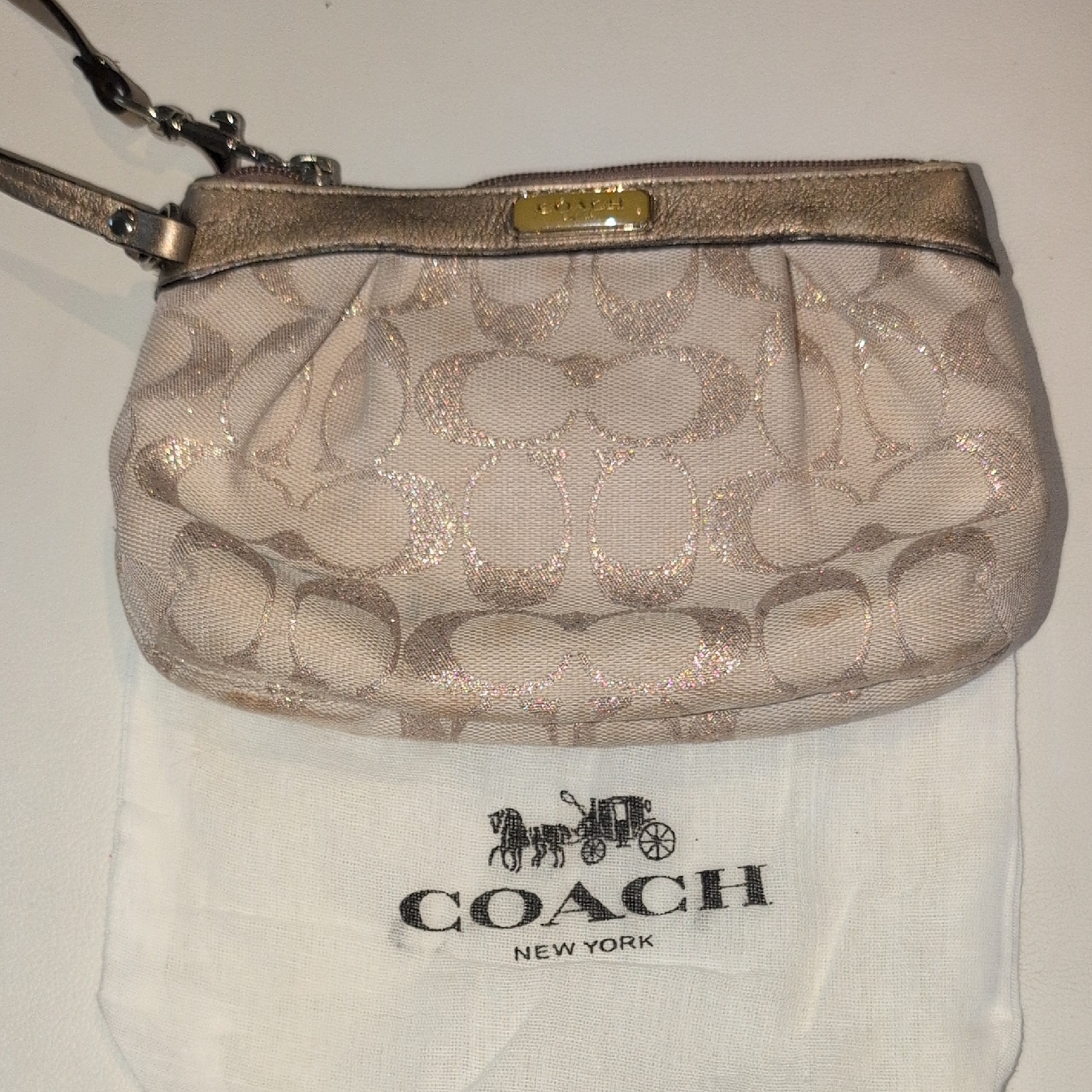 Coach Beige & Metallic Gold C's With Its Dust Bag